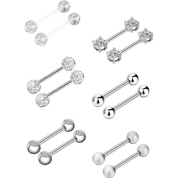 6 Pairs Nipple & Tongue Rings CZ Piercing Jewelry - Picture 6 of 6